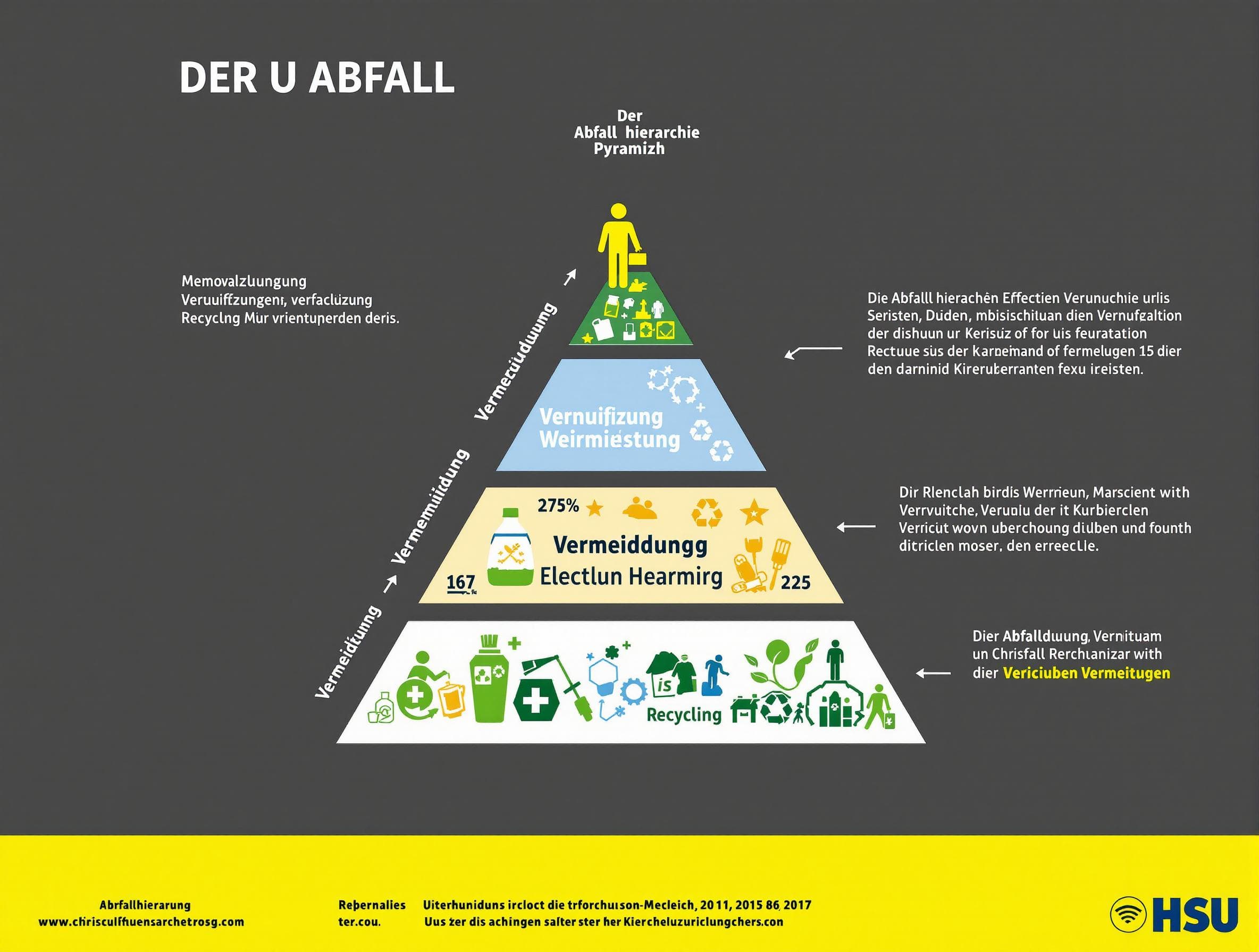 Abfallhierarchie: Vermeidung, Wiederverwendung, Recycling und Entsorgung in Rangfolge