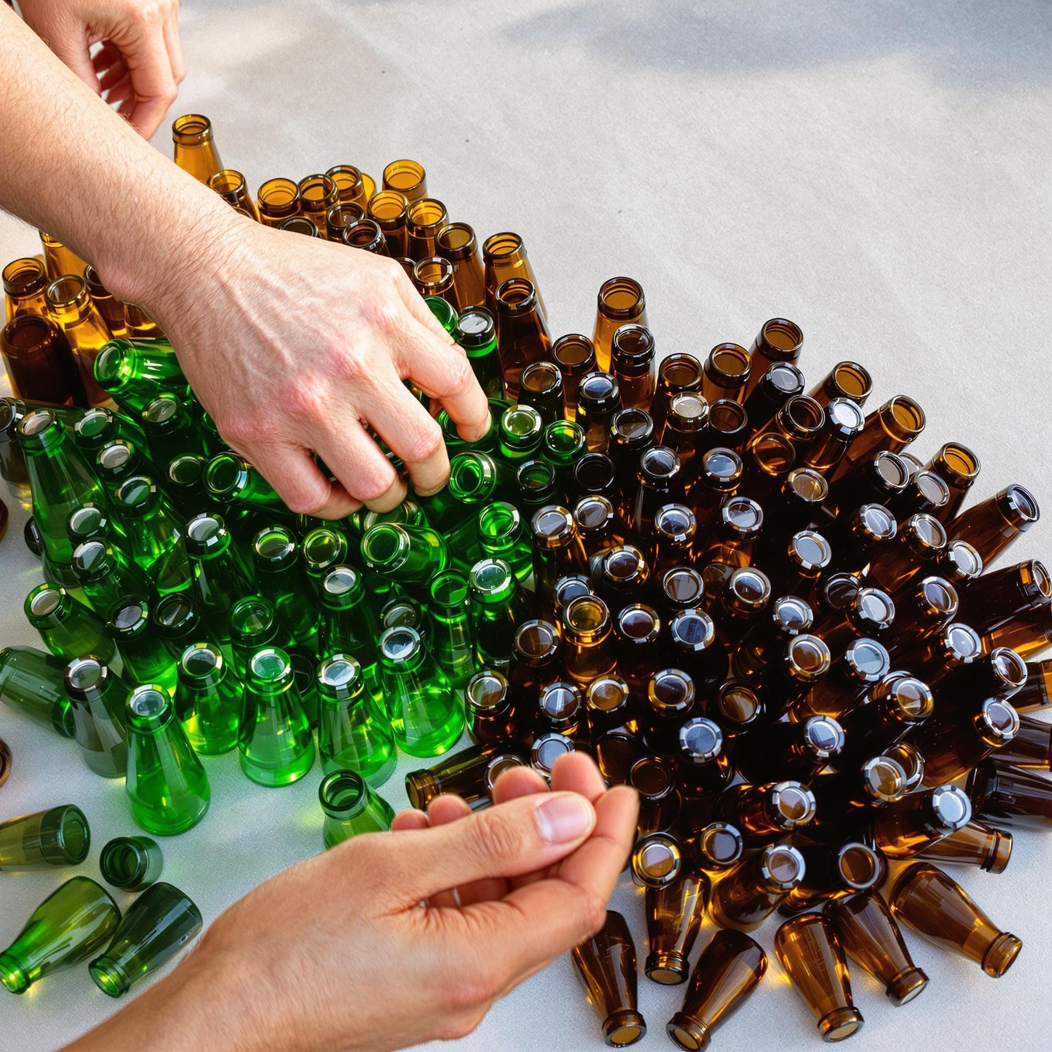 Glasverpackungen nach Weißglas, Braunglas und Grünglas getrennt