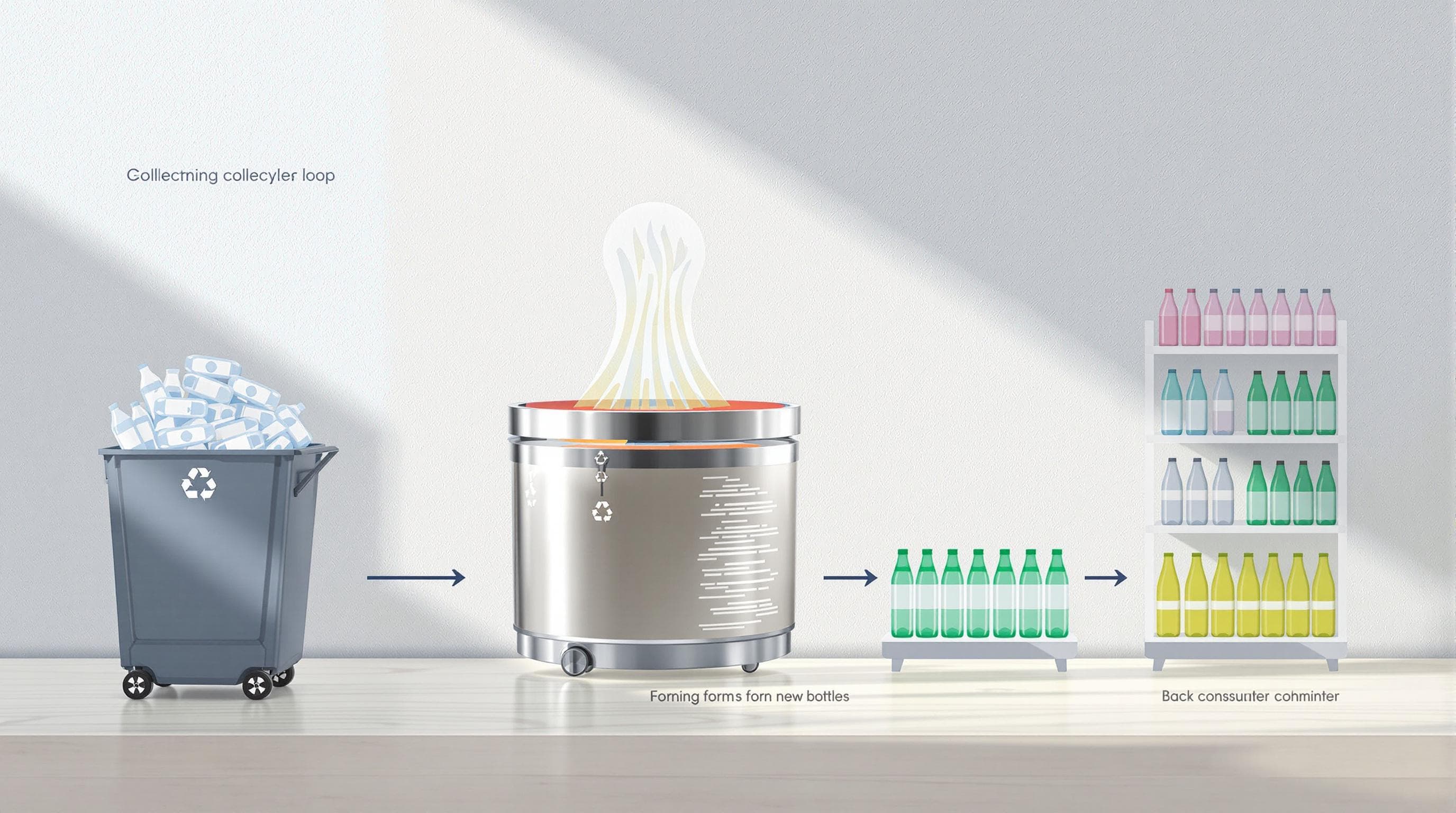 Recyclingkreislauf von Altglas vom Container bis zur neuen Flasche