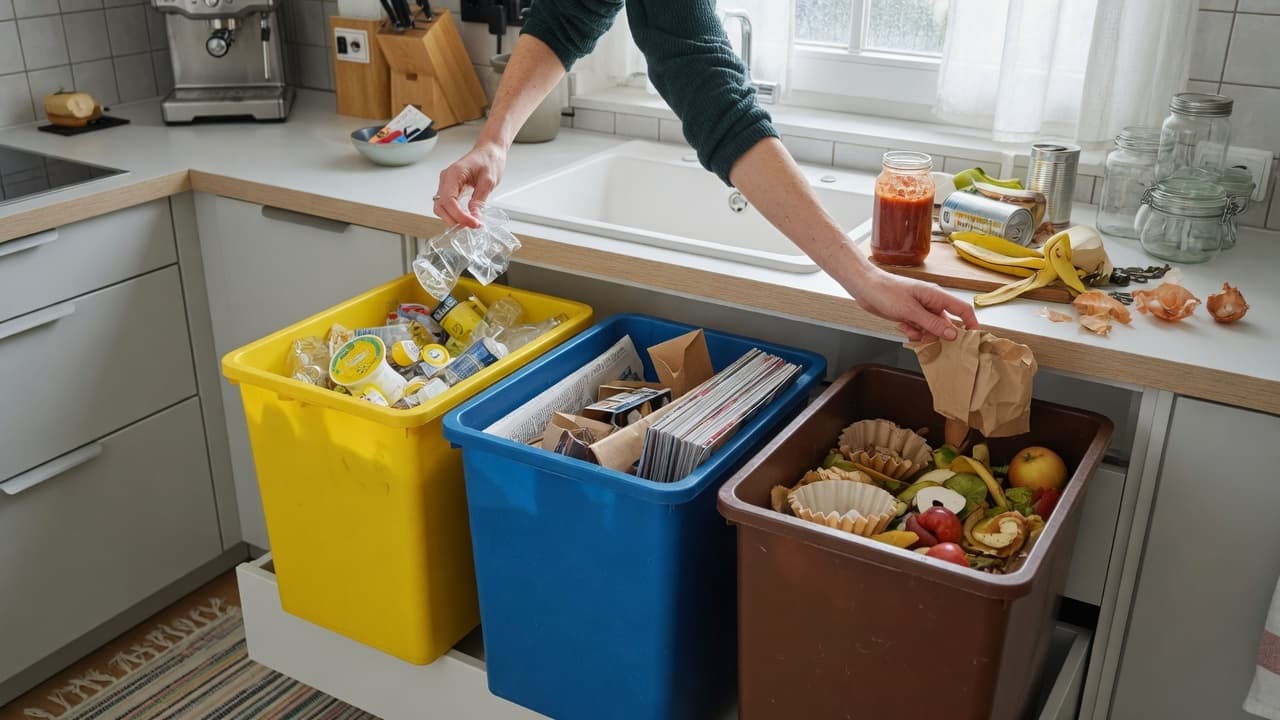 Menschen betrachten nachdenklich Recycling-Tonnen in Deutschland