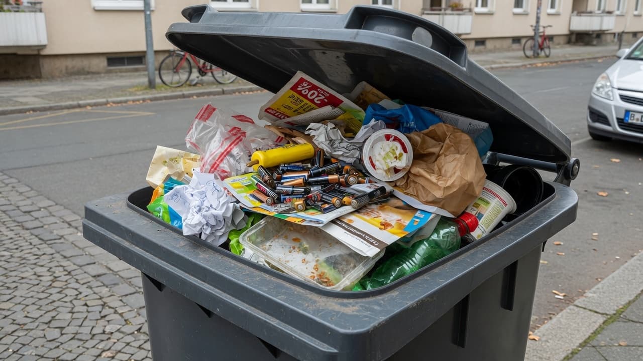 Typische Fehlwürfe: Verpackungen und Batterien gehören nicht in den Restmüll