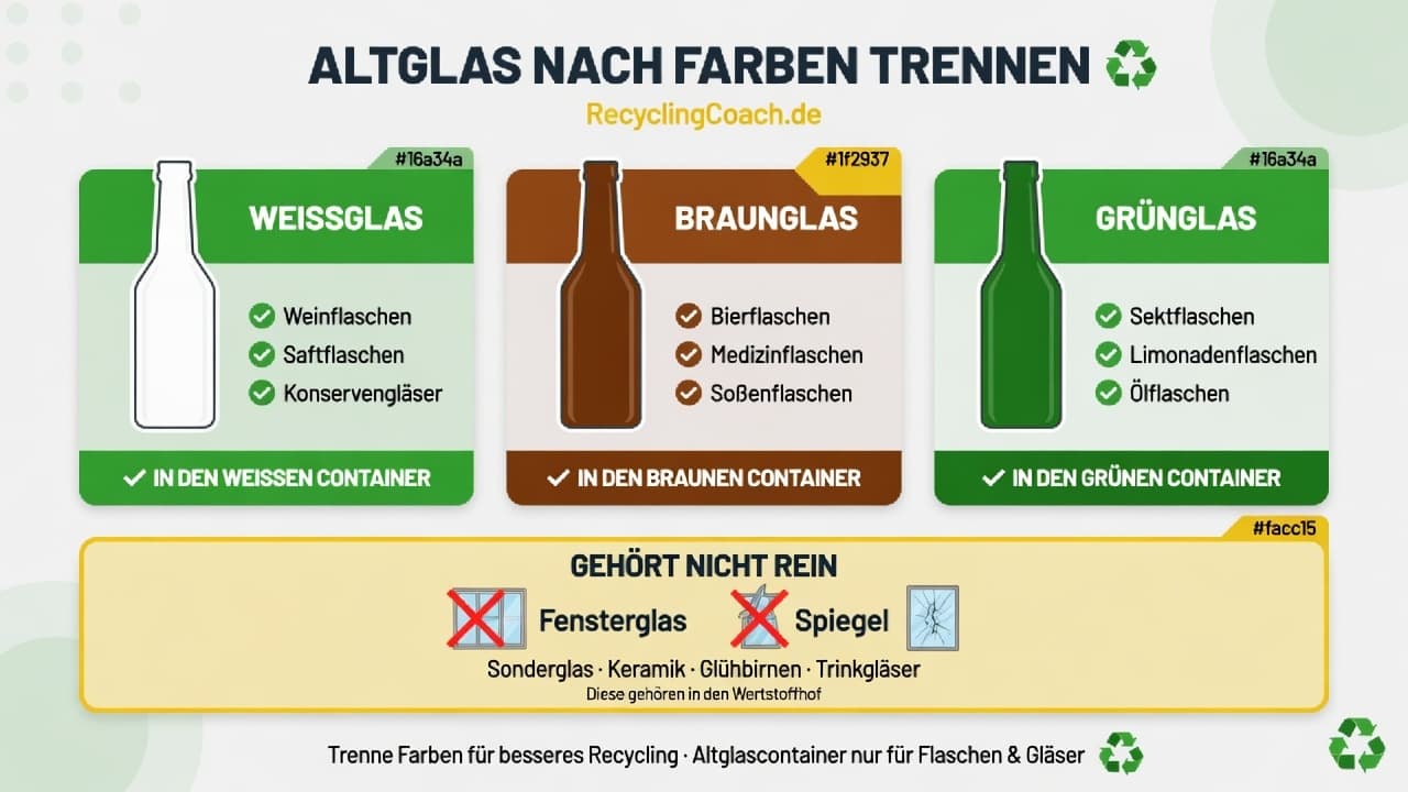 Infografik: Altglas nach Weiß-, Braun- und Grünglas trennen