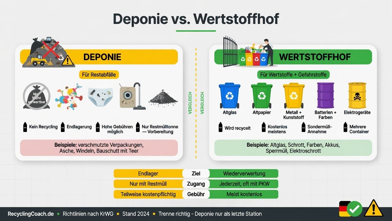 Infografik: Unterschied Mülldeponie und Wertstoffhof