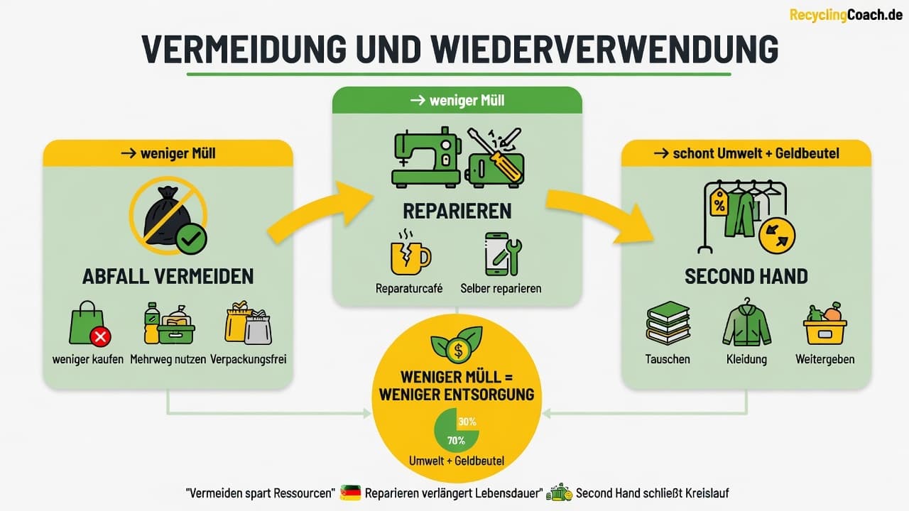 Infografik: Vermeidung, Reparatur und Wiederverwendung