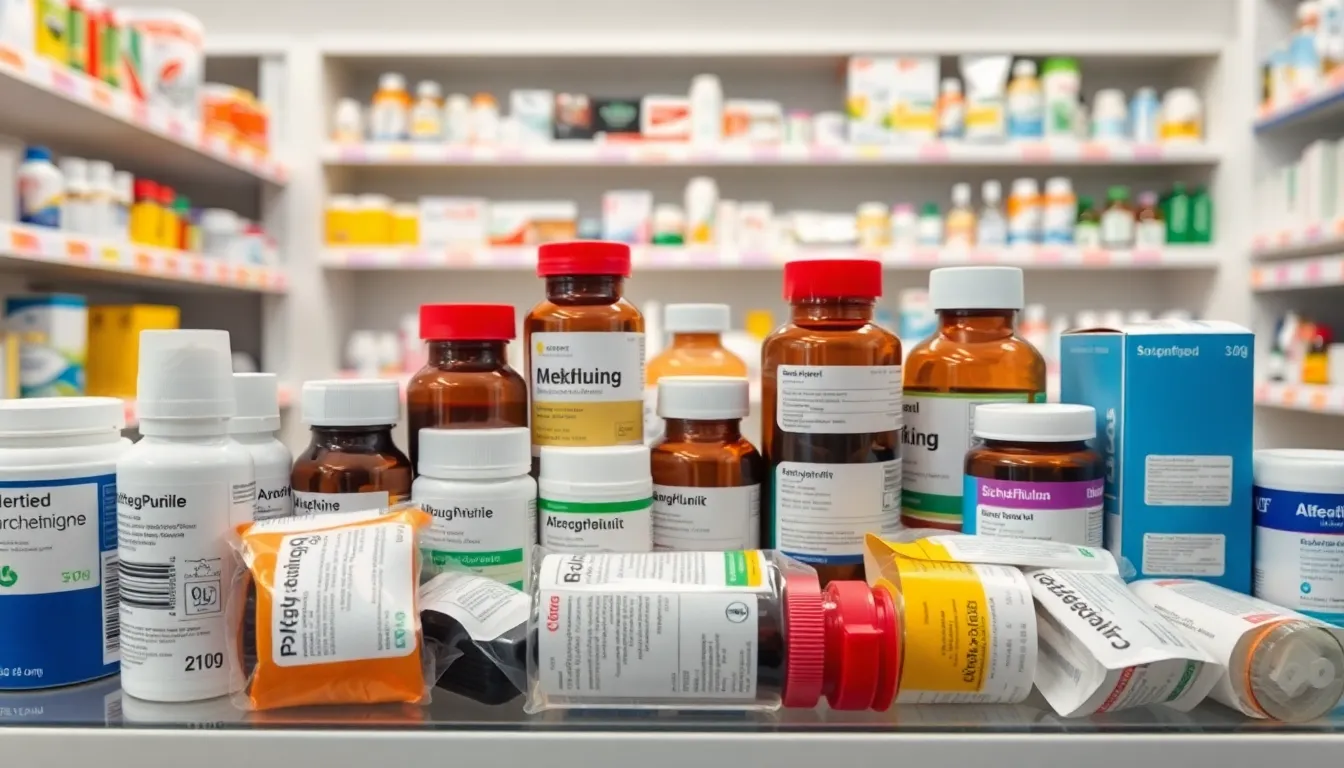 Verschiedene abgelaufene Medikamente und Verpackungen in einer Apotheke zur Rücknahme bereit