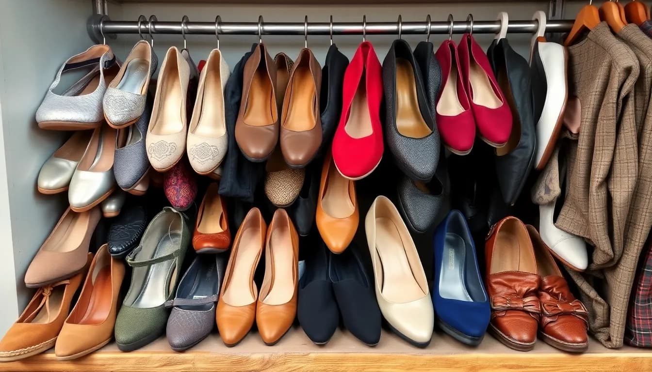 Saubere, tragbare Schuhe in einer Altkleidersammlung bereit zur Spende