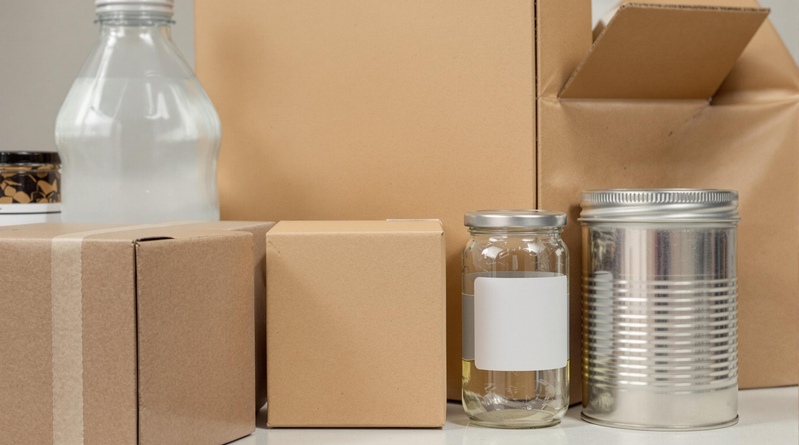 Nahaufnahme verschiedener Verpackungsmaterialien mit unscharfen Symbolen