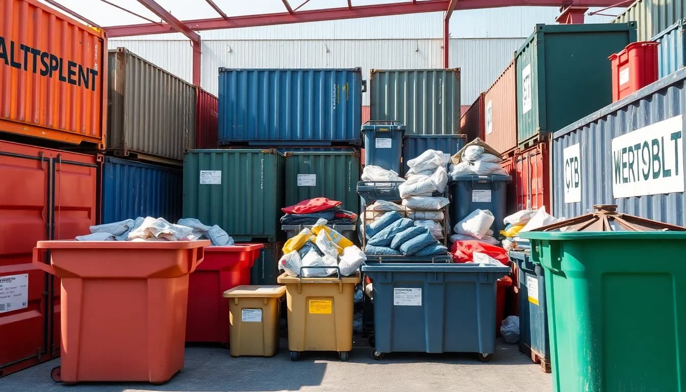 Entsorgungsbereich mit verschiedenen Containern auf einem Wertstoffhof in Dresden