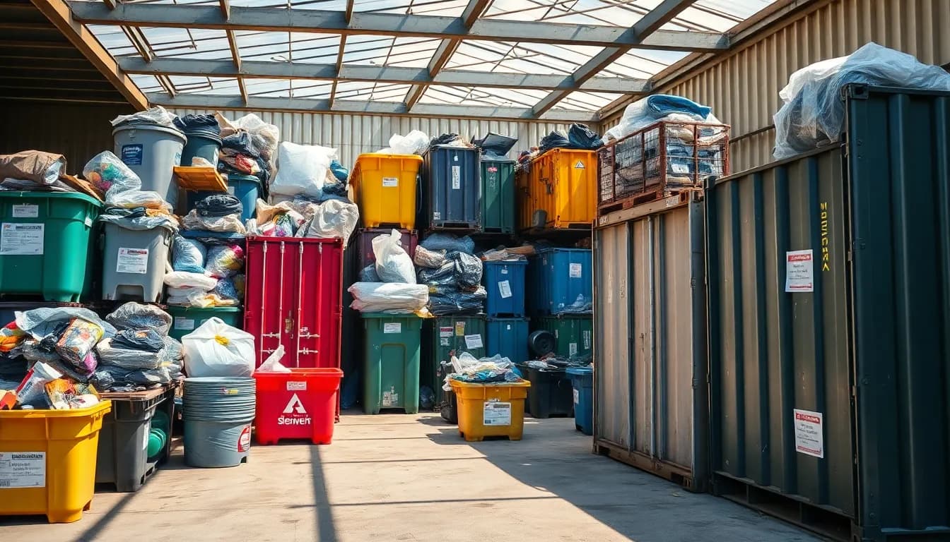 Sortierbereich für verschiedene Abfallarten auf einem Wertstoffhof in Dresden