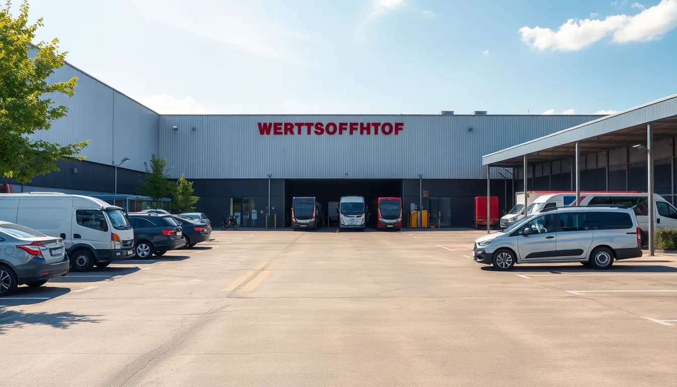 Parkplatz und Eingangsbereich eines Wertstoffhofs in Leipzig