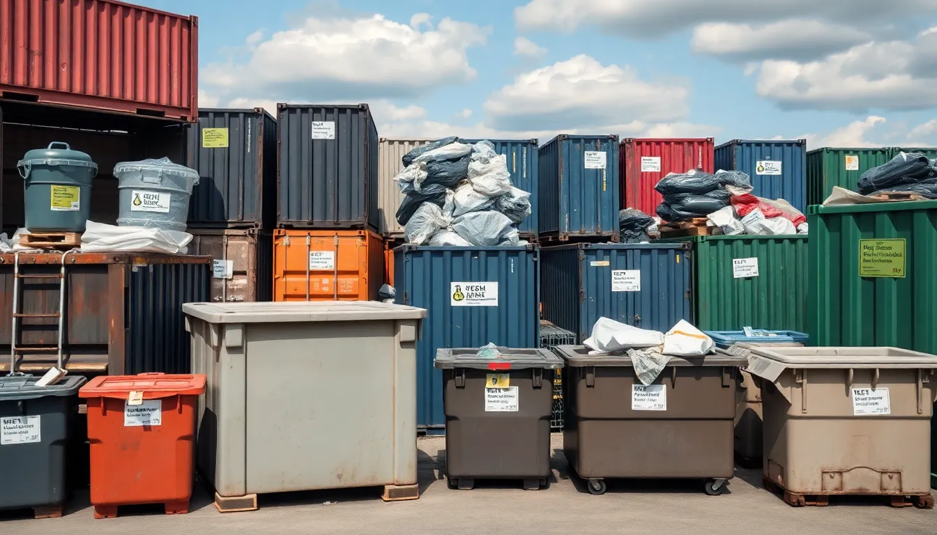 Entsorgungsbereich mit verschiedenen Containern auf einem Wertstoffhof in Leipzig