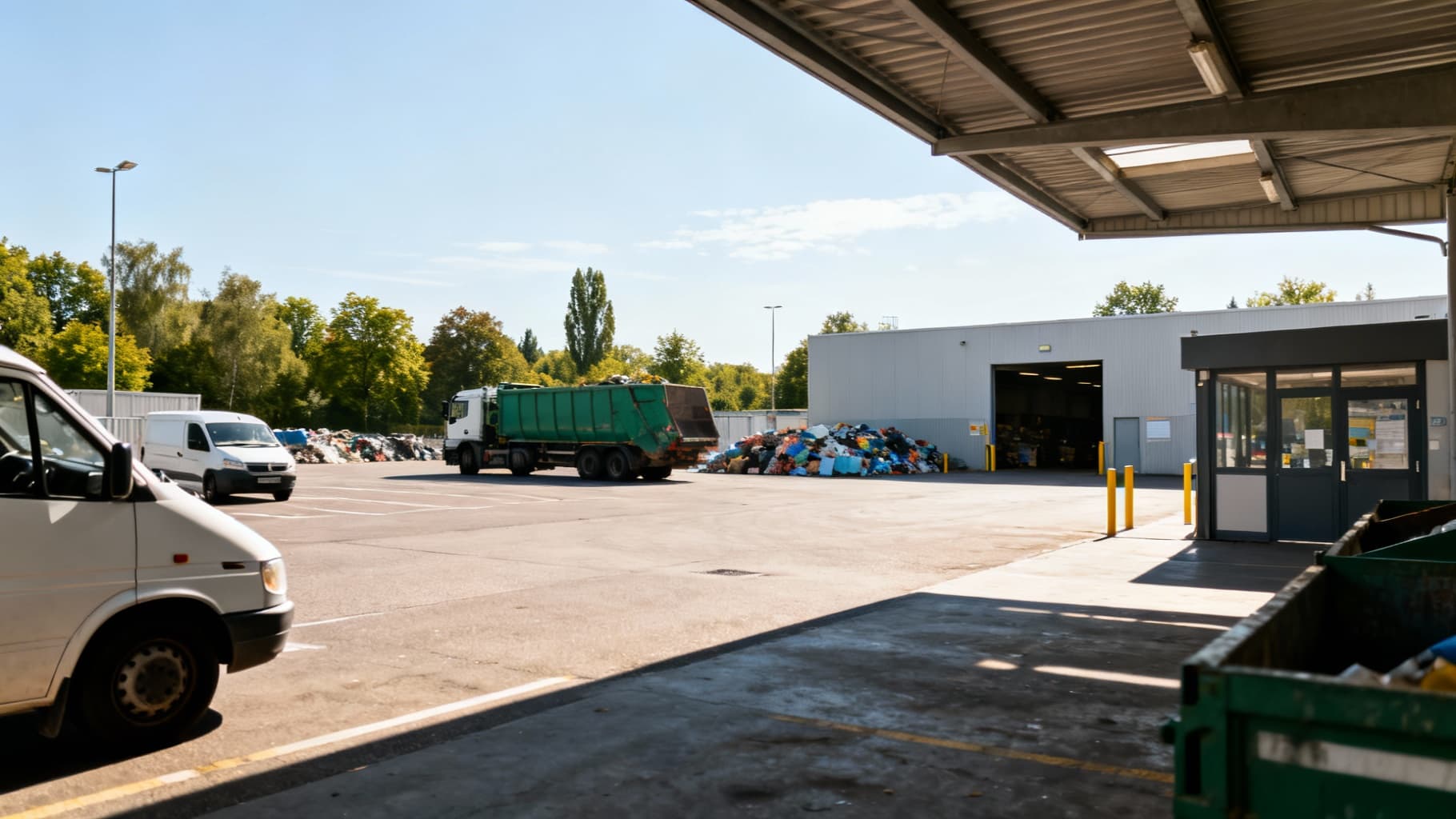 Parkplatz und Eingangsbereich eines Wertstoffhofs in München