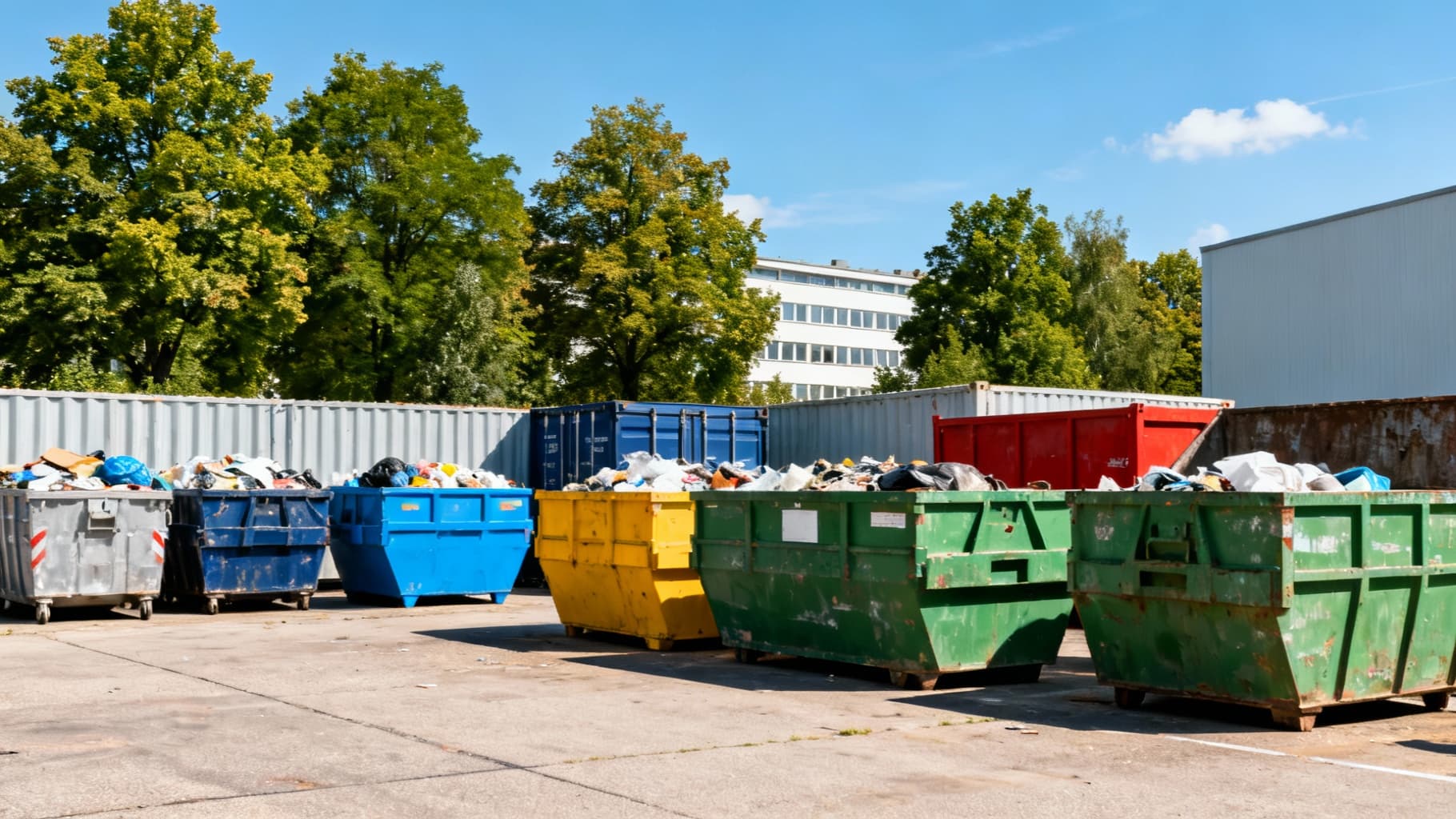 Entsorgungsbereich mit verschiedenen Containern auf einem Wertstoffhof in München