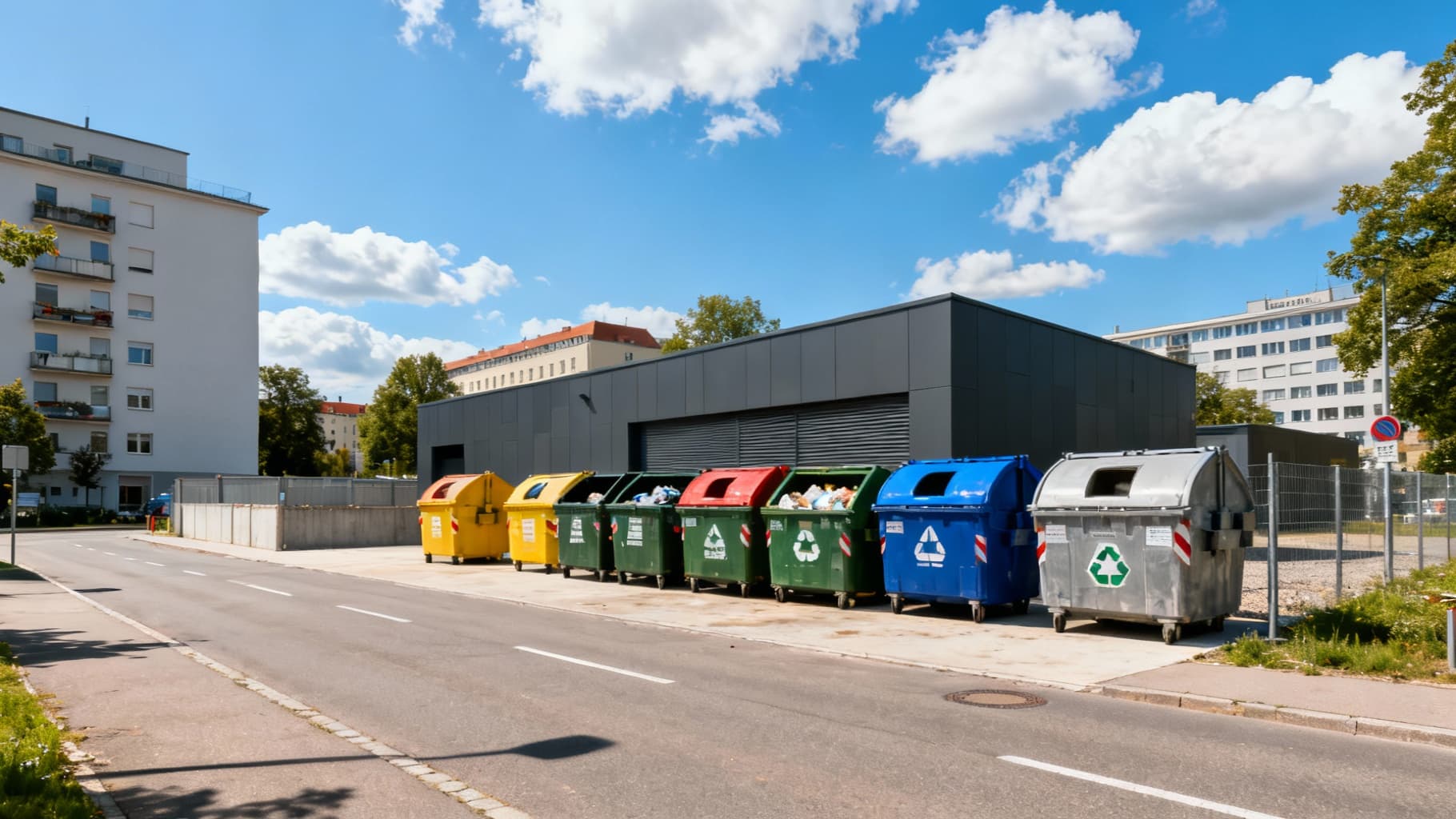 Wertstoffhof in München mit Containern und Entsorgungsbereich