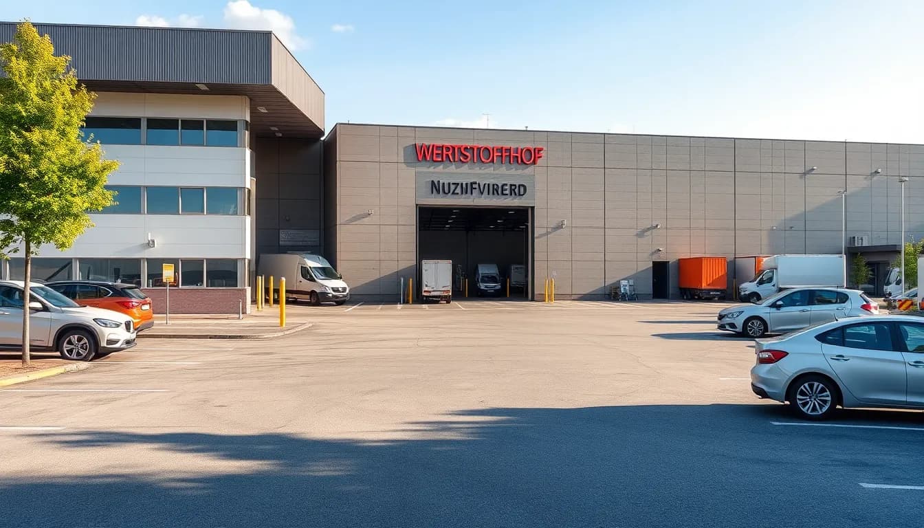 Parkplatz und Eingangsbereich eines Wertstoffhofs in Nürnberg