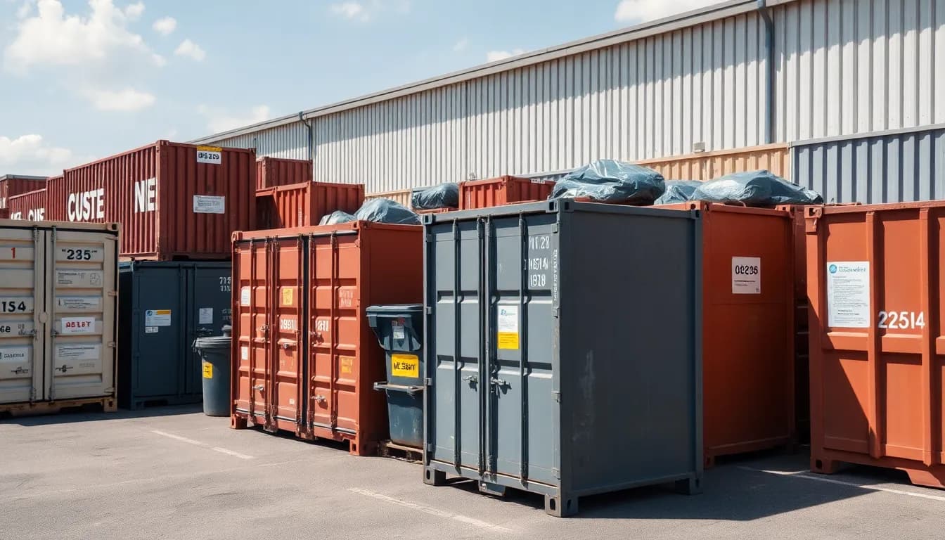 Entsorgungsbereich mit verschiedenen Containern auf einem Wertstoffhof in Nürnberg