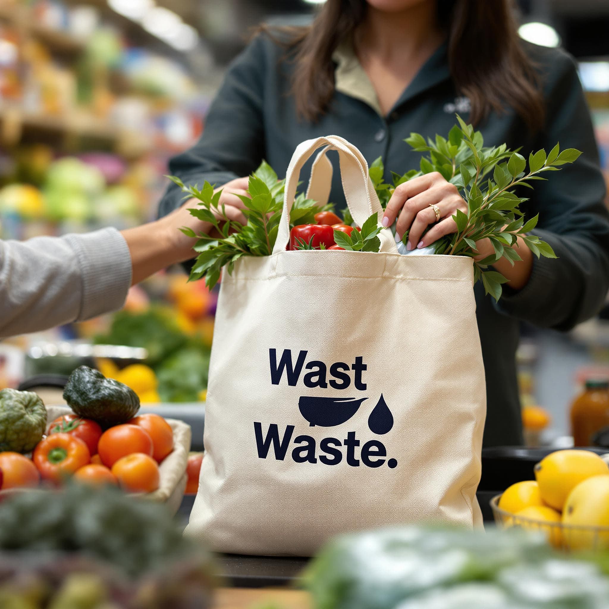 Person packt Einkäufe in eine wiederverwendbare Stofftasche
