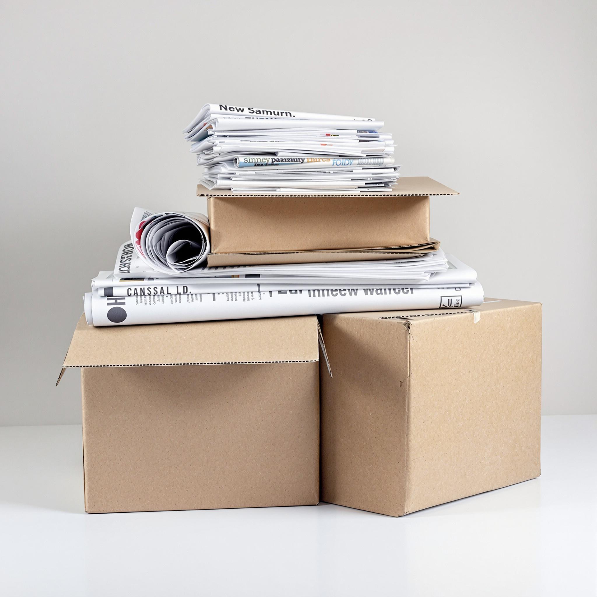 Verschiedene Altpapierarten wie Zeitungen, Kartons und Papierverpackungen sauber gestapelt zur Abholung.