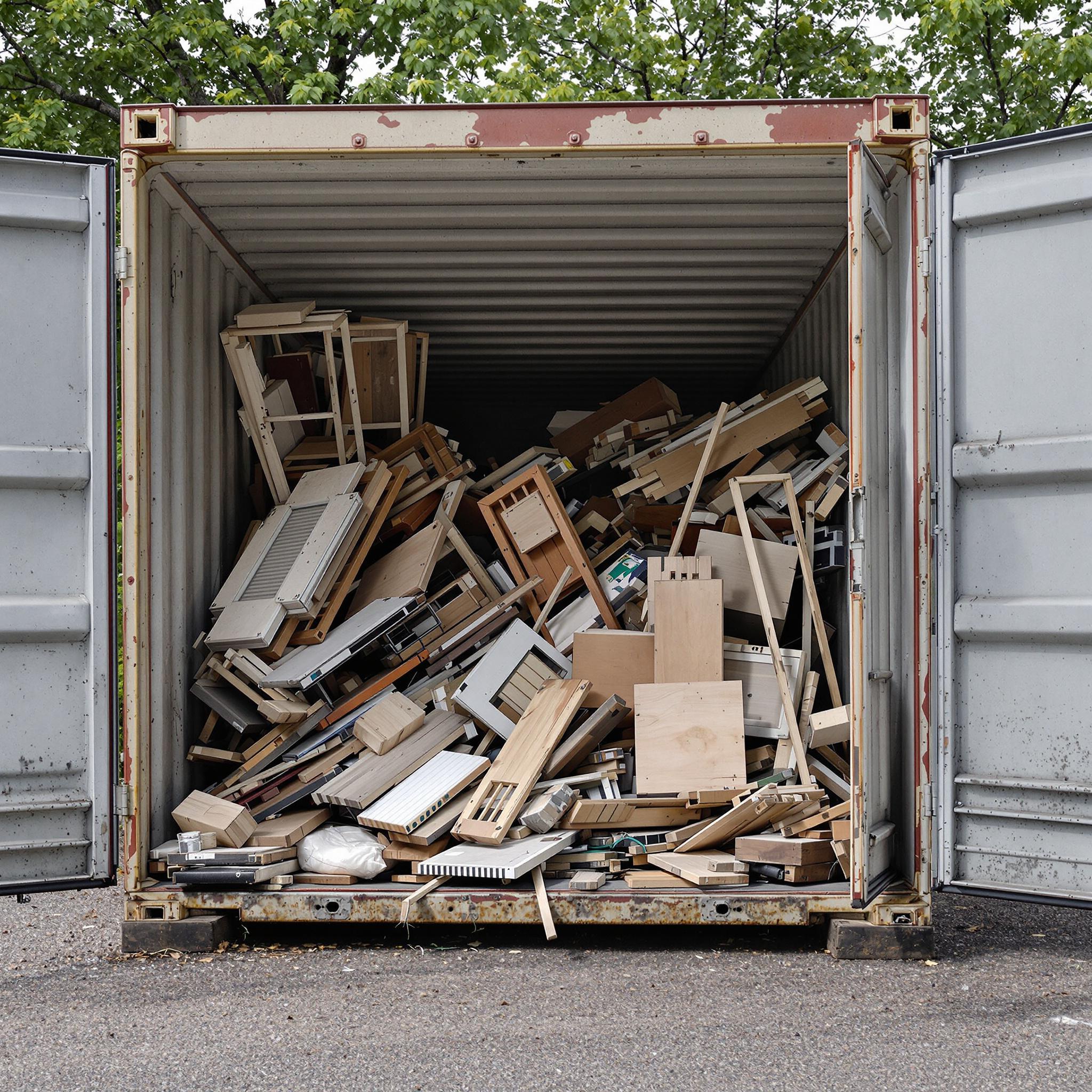 Container für Sperrmüll, Altholz und Metall auf einem deutschen Wertstoffhof.